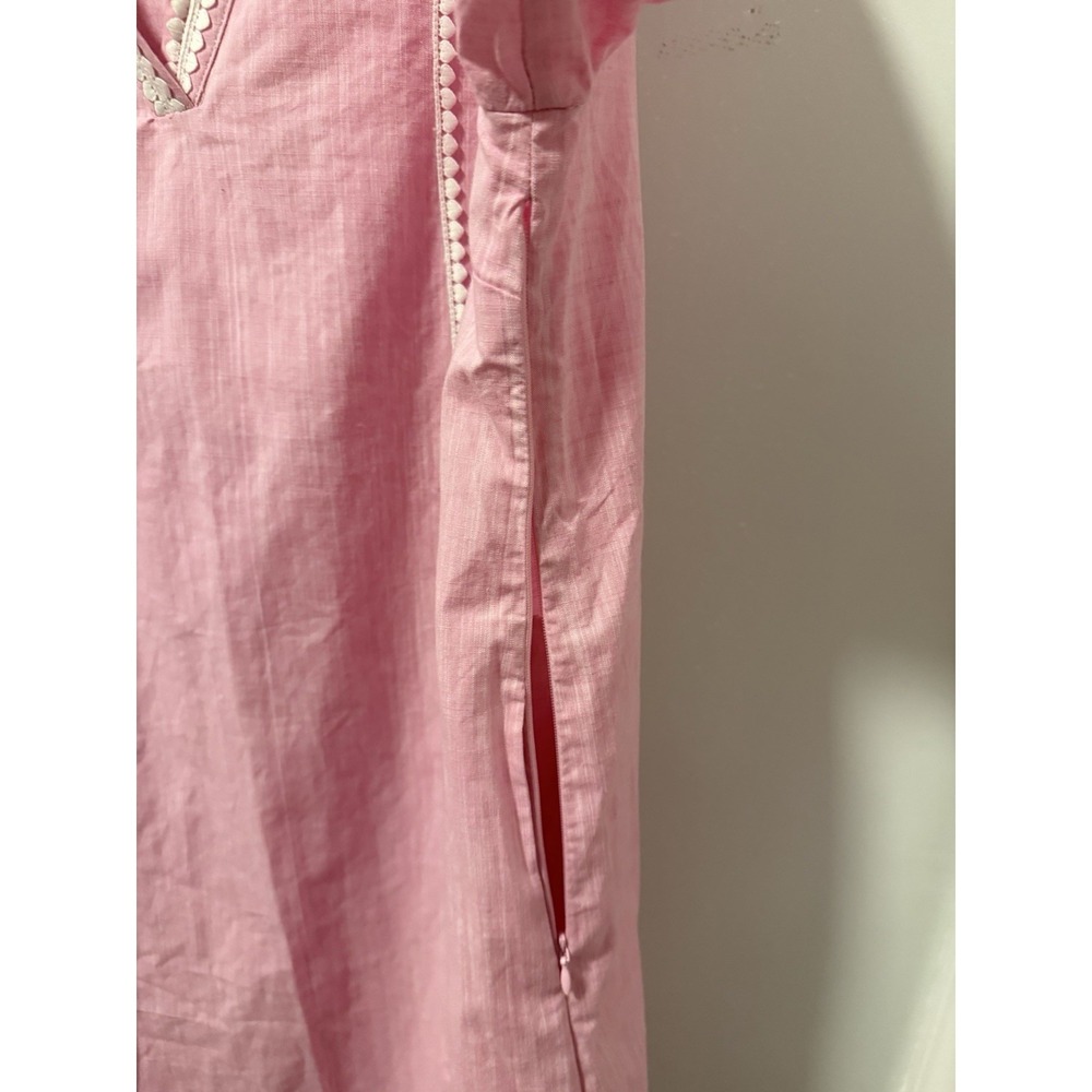 Pink Cotton Linen Shift Tunic Dress White Trim Pockets Side Zip Resort XXL NWT - Picture 6 of 15